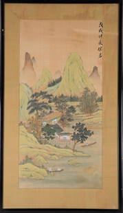 Asian Original Watercolor On Silk Mountain And River: Title: Mountain And River Medium: Watercolor On Silk Style: Asia Size: 35x 17 Frame Size: 45x 26 Age: 1900s Condition: Great overall Signature: Upper Right RH210203 Shipping: shipping