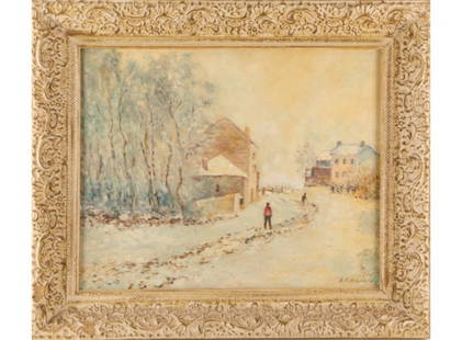 Aldro Hibbard(1886-1972) Landscape Oil On Canvas: Title: Walking In Snow Medium: Oil On Canvas Painting Size: 16 x 20inches Frame Size: 21.5 x 25.5inches Condition: This artwork is in great condition. Signature: Signed Artist: Aldro