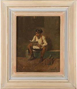 John George Brown (1831 - 1913) New York, California.oil on canvas: John George Brown (1831 - 1913) New York, California.oil on canvas Medium: oil on canvas Frame Size: 21" x 18" Size: 14" x 11 " signed: Condition: good overall condition for its age., There is about 0