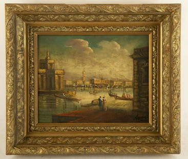 After Canaletto (Giovanni Antonio Canal) (1697â€“1768) Oil: After Canaletto (Giovanni Antonio Canal) (1697â€“1768) Italian artist. Medium: Oil On Canvas Frame Size: 12.75" x14.5" Size: 8" x 10 " signed: Condition:great, no visible damage Bidders