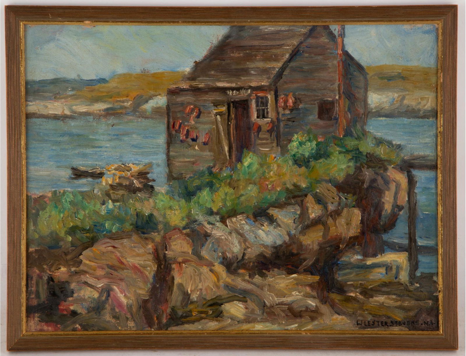 William Lester Stevens (1888 - 1969) Massachusetts Artist Oil: William Lester Stevens (1888 - 1969) Massachusetts. Medium: Oil on board Frame Size: 11 x 14.5 Size: 10.5 x 13.5 signed: Condition:great no visible damage Provenance: Long Island New York Private