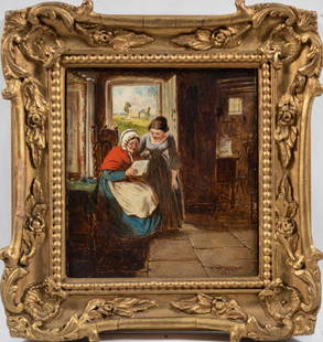 Thomas Waterman Wood (1823 - 1903) Oil On Board "Girl And Grandma": Title: Girl And Grandma Medium: Oil On Board Size: 7 x 6.5 inches Frame: 10.5 x 10 inches Age: Antique Condition: Signature: Signed lower right Artist: Thomas Waterman Wood (1823 - 1903) was active/li