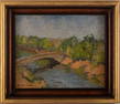 Hayley Lever (1876 - 1958) Oil Painting of Bridge and River, New York, Massachusetts. Landscape