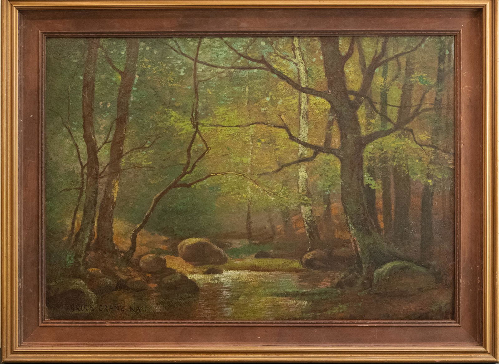 Bruce (Robert Bruce) Crane (1857 - 1937) CT/NY Artist Oil: Medium: Oil On Board Size: 19" x 27 1/2" Frame Size: 24 1/2" x 33" Condition: Great, No Blemishes Signature: lower left Bruce (Robert Bruce) Crane (1857 - 1937) was active/lived in Connecticut, New Yo