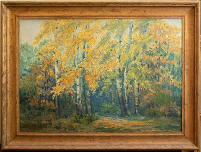 Theodore Clement Steele (1847 - 1926) CA, Indiana Artist Oil: Medium: Oil On Canvas Size:25 " x 36" Frame Size: 33" x 43" Condition: Ok, One restoration patch Signature: lower right Theodore Clement Steele (1847 - 1926) was active/lived in Indiana, California. T