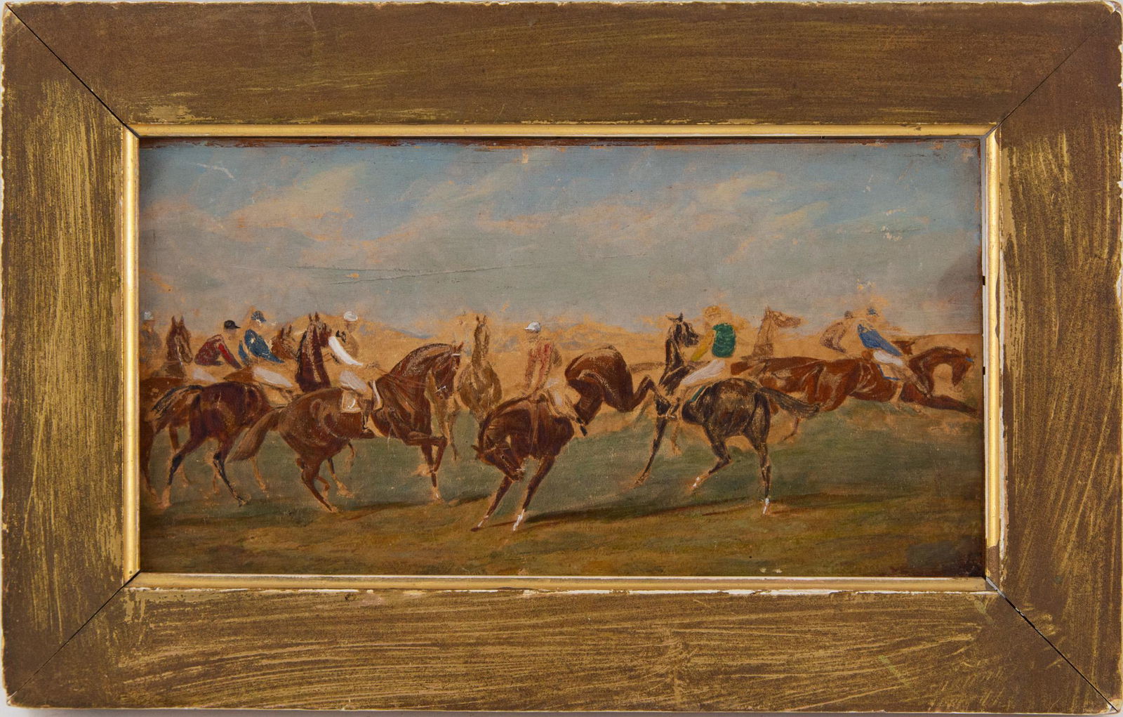 Henry Stull (1851-1913) Animal Oil On Board "Horse Racing Scene" (1 of 9)