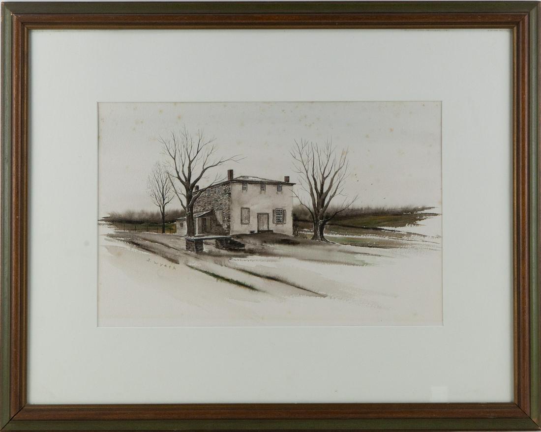 Attributed To Jamie Wyeth 1946 Landscape Watercolor "Brick House With Trees" (1 of 12)