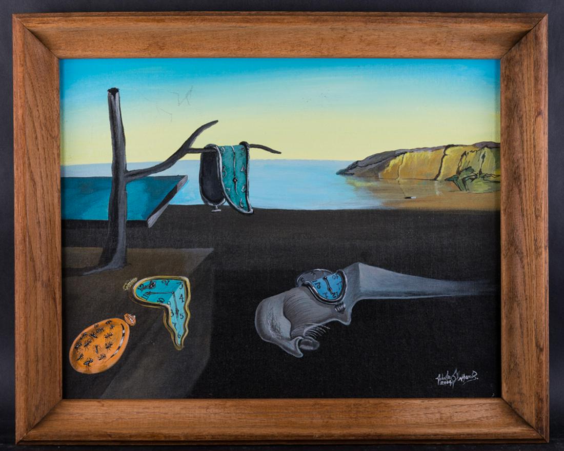 After Salvadore Dali Surrealist Original Oil "The Melting Clock" (1 of 10)
