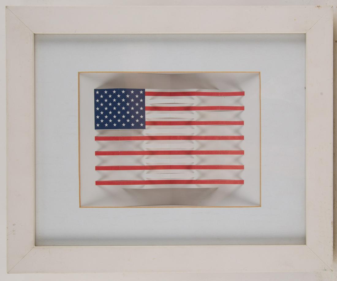 Cardboard On Paper "The United States Flag": Title: The United States Flag Medium: Cardboard On Paper Painting Size: 6" x 5" Frame Size: 11" x 9" Age: Condition: This artwork is in great condition. Artist: Unsigned Great for collection or home d