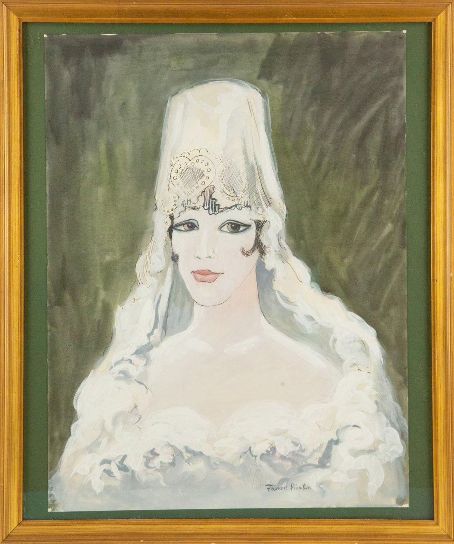 Francis Picabia (French, 1879-1973) Portrait Mixed Media "Woman In A White Wedding Dress" (1 of 9)