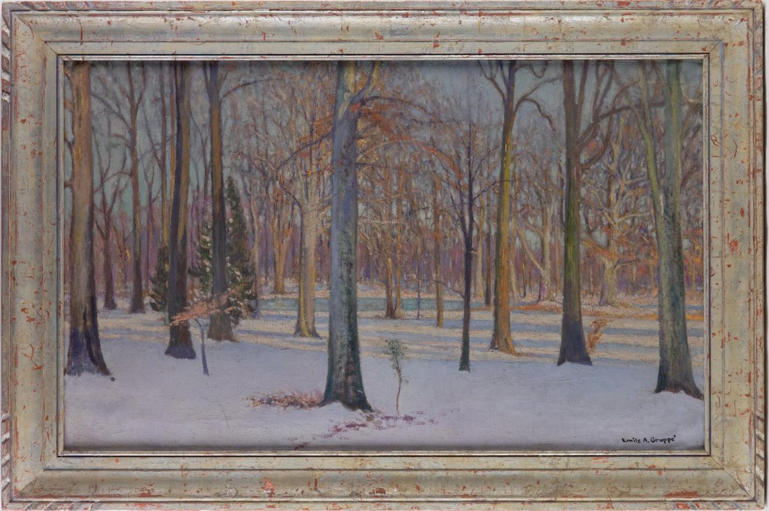 Emile Albert GruppÃ© (1896-1978) Landscape Oil On Canvas "Sunny Day In Winter" (1 of 12)