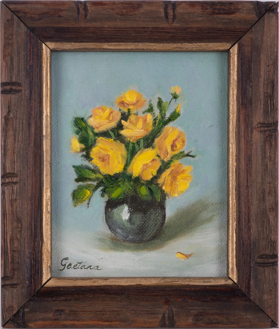Vintage Impressionist Oil On Board "Yellow Flowers" (1 of 8)