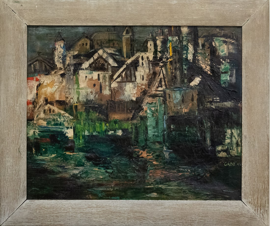 Hari Ambados Gade (1917 - 2001) India Artist Oil On Canvas: Subject: Modernist Medium: Oil On Canvas Size: 18 x 22 inches Frame: 23 x 27 inches Condition: Great overall condition Signature: Lower right, dated 41 Hari Ambados Gade (1917 - 2001) Hari Ambados Gad