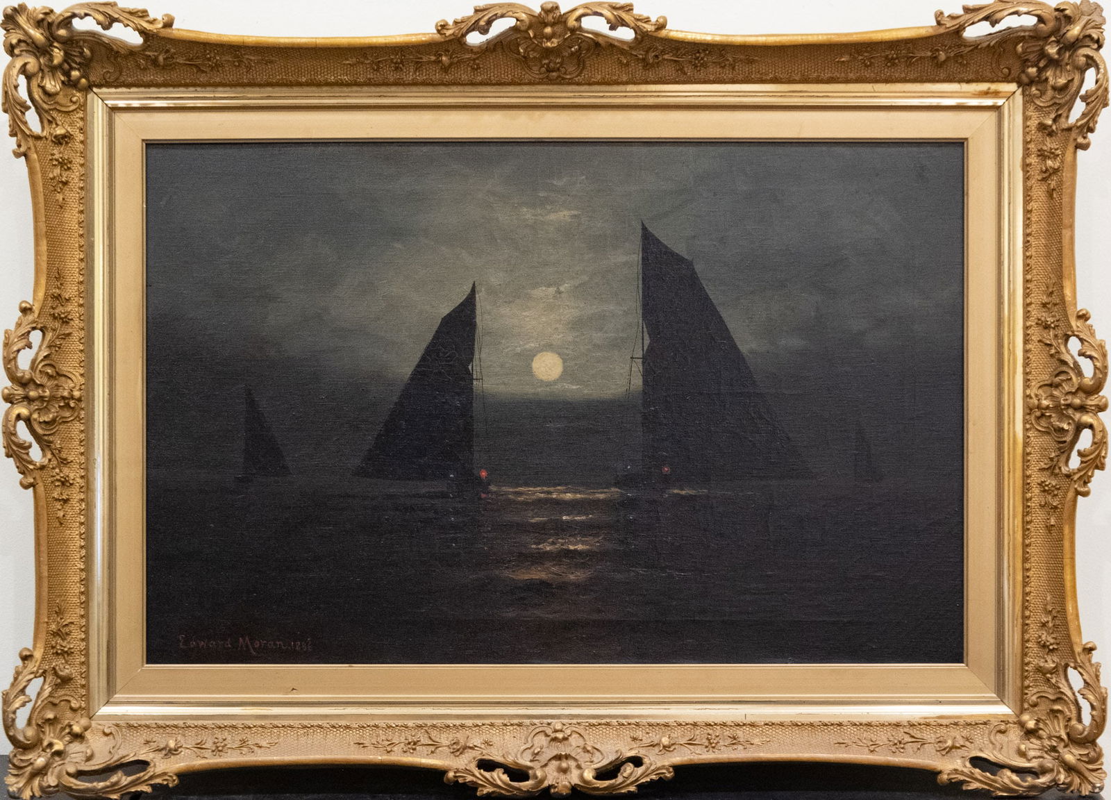 Edward Moran (1829 - 1901) Pennsylvania/NY Artist Oil On Canvas: Subject: Sunset At Sea Medium: Oil On Canvas Size: 18 x 28 inches Frame: 26 x 36 inches Condition: Great overall condition Signature: Lower left, dated 1896 Edward Moran (1829 - 1901) Edward Moran (18