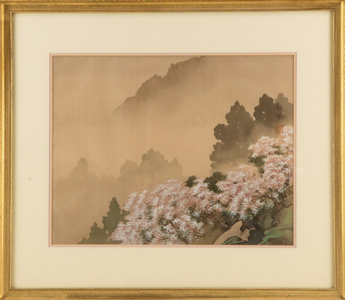 Landscape Watercolor On Silk "White ANd Pink Flower Blooming" (1 of 11)