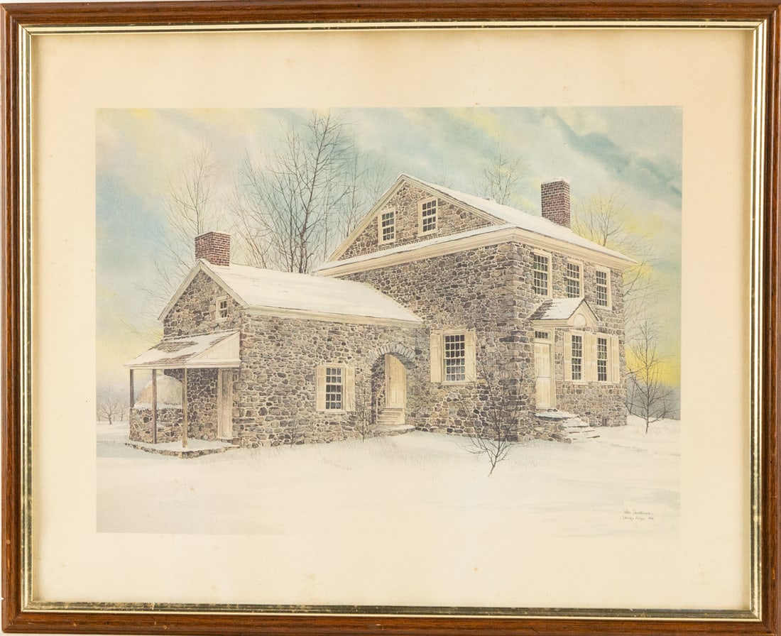 Peter Sculthorpe (1948 - £© Landscape Print "Valley Forge 1976": Title: Valley Forge 1976 Medium: Print Painting Size: 11.5" x 16" Frame Size: 17" x 21" Condition: This artwork is in good overall condition for its age. Signature: Signed Artist: Peter Sculthorpe (19