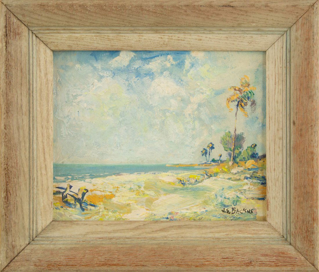 Albert Ernest ( Beanie) Backus (1906-1990) Waterscape Oil On Board (1 of 7)