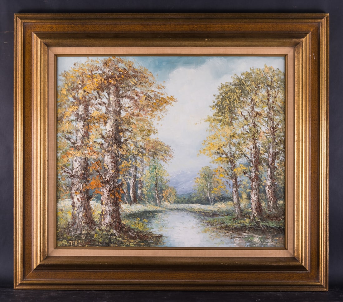 Large Contemporary Decorational Original Oil Painting "River Landscape" (1 of 10)