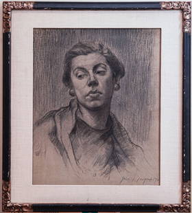 John Singer Sargent (1856 - 1925), Pencil / Paper, Dated 1916.: Subject: Portrait Medium: Pencil on Paper Size: 21 x 17 inches Frame: 27 1/2 x 24 1/2 inches Condition: Great Overall Condition Signature: Signed Lower Right, Dated 1916. Provenance: Private Collectio