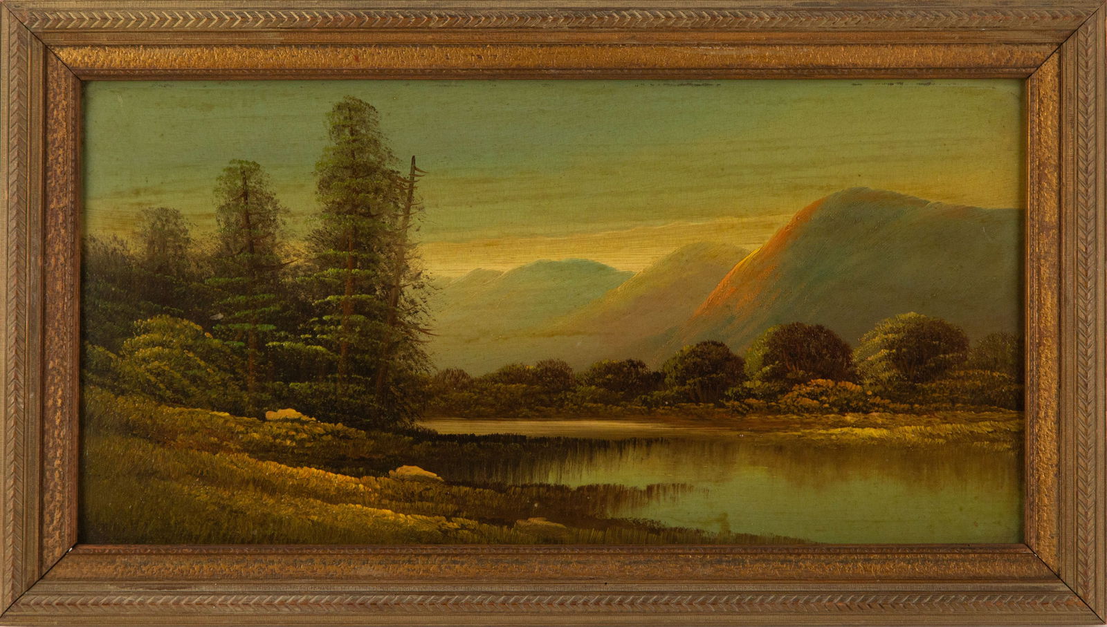 David Johnson (American, 1827 -1908) Landscape Oil On Board: Medium: Oil On Board Painting Size: 9 x 18 inches Frame Size: 11.5 x 20.5 inches Condition: This artwork is in good overall condition for its age. Signature: Signed Artist: David Johnson (American, 18