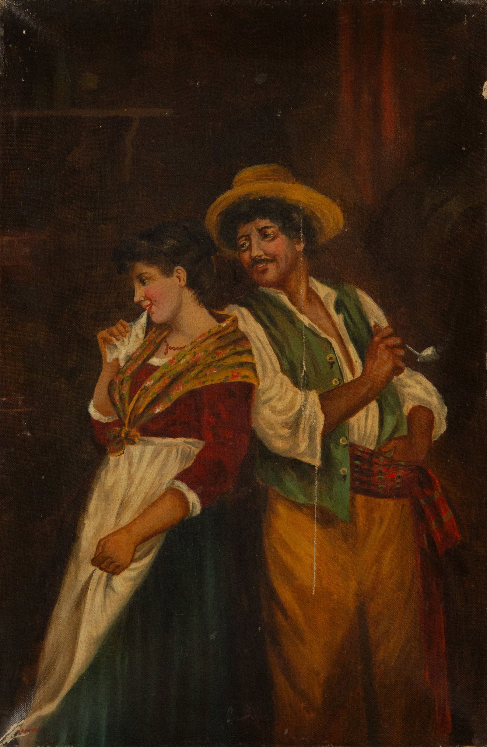 Grenni "Spanish Lover" Oil On Canvas Portrait: Title: Spanish Lover Medium: Oil On Canvas Painting Size: x inches Frame Size: 18 x 12 inches Condition: This artwork is in good overall condition for its age. Signature: Signed Artist: Grenni About A