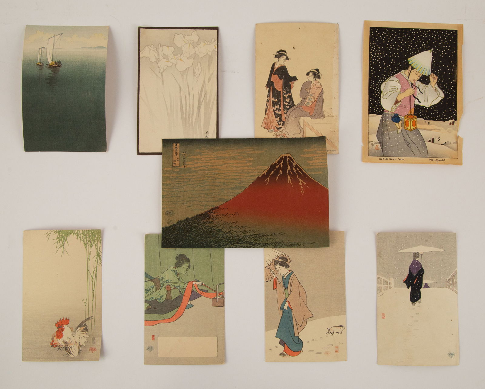 Diverse Ukiyo e Woodblock Print "Japanese Postcards (eg. Hokusai "Red Fuji")" (1 of 7)