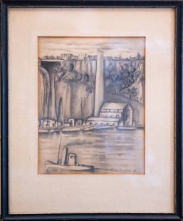 Preston Dickinson (1891 - 1930) New York Artist Charcoal On Paper: Subject: Valley Scene Medium: Charcoal On Paper Size: 9 x 7 inches Frame: 13 x 11 inches Condition: Great overall for its age. No obvious damages are observed Signature: Signed Preston Dickinson (1891