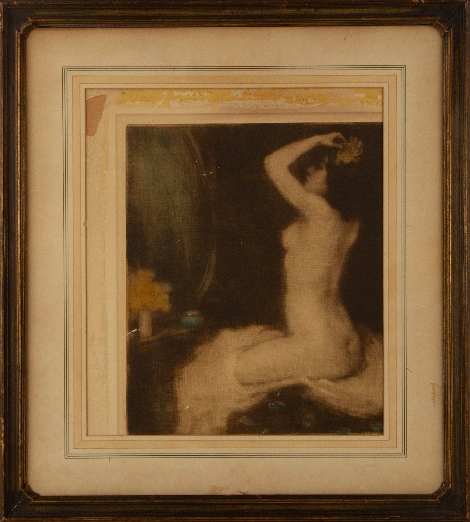 Tavik Franti_ek _imon ( Czech, 1877 - 1942 ) Portrait Print "Nude By The Mirror": Title: Nude By The Mirror Medium: Print Painting Size: 14" x 11" Frame Size: 23" x 20" Condition: This artwork is in good overall condition for its age. Signature: Unsigned Artist: Tavik Franti_ek _im