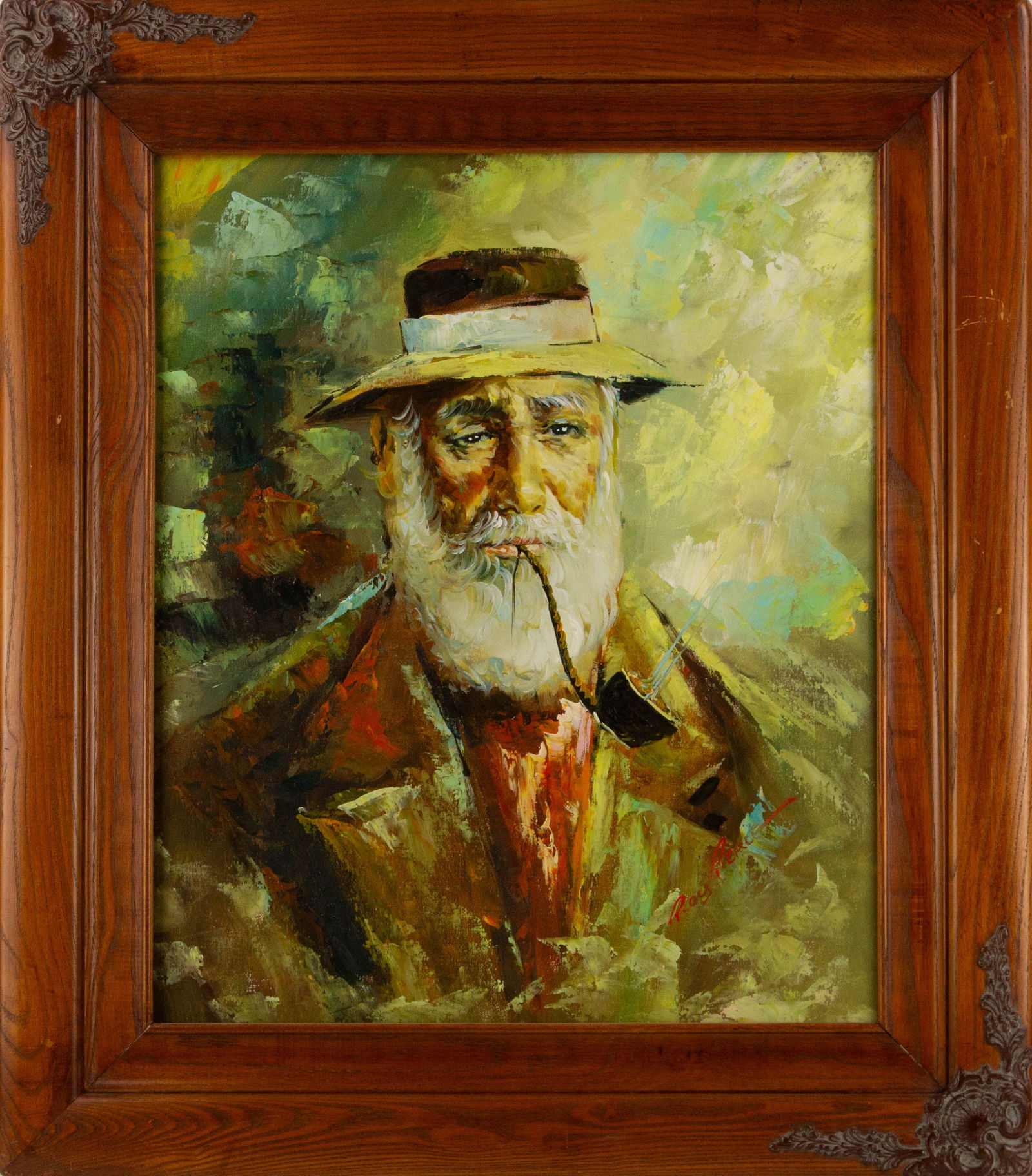 Roy Pierce ( 20th Century ) Portrait Oil On Canvas "Man With Pipe" (1 of 11)