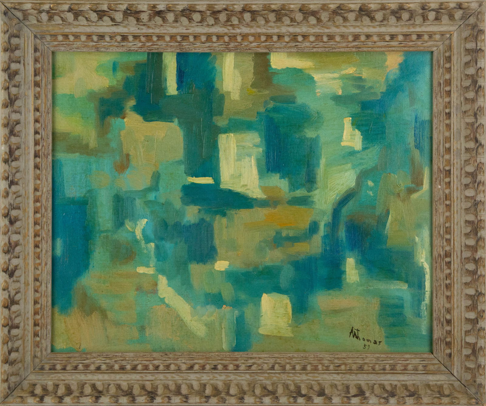 Alma Woodsey Thomas ( African-American, 1891 - 1978 ) Abstract Oil On Board: Medium: Oil On Board Painting Size: 16 x 20 inches Frame Size: 20.5 x 24.5 inches Condition: This artwork is in good overall condition for its age. Signature: Signed Artist: Alma Woodsey Thomas ( Afri