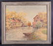 Early 20th Century American Impressionist Oil Painting "Watermill Scene" Signed