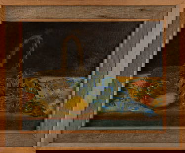 William Michael Harnett ( American, 1848 - 1892 ) Still Life Oil On Board: Medium: Oil On Board Painting Size: 15 x 19.5 inches Frame Size: 21 x 25 inches Condition: This artwork is in good overall condition for its age. Although please note the lower left area sow sign of c