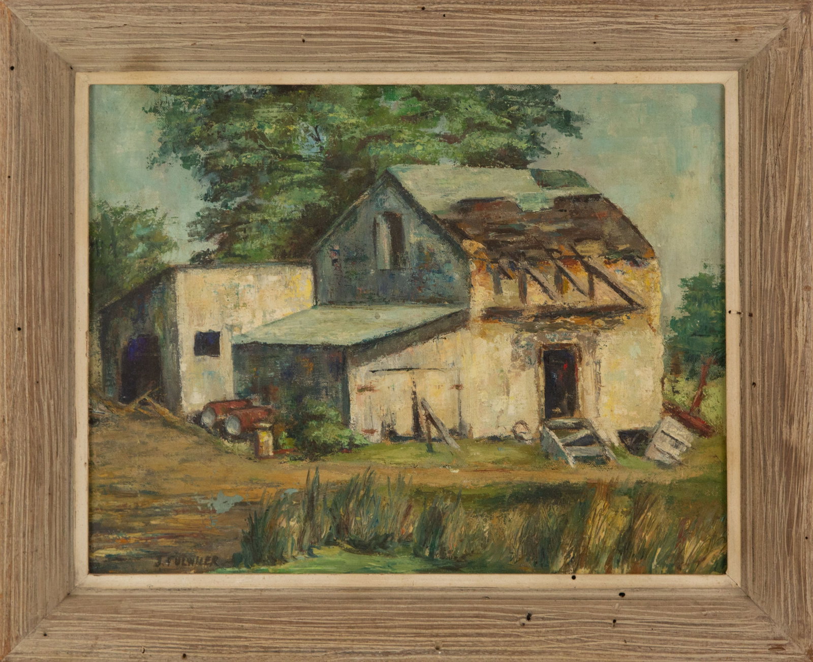 J.FULWILER Landscape Oil On Canvas: Medium: Oil On Canvas Painting Size: 14 x 18 inches Frame Size: 18 x 22 inches Condition: This artwork is in good overall condition for its age, although please note the lower right area show sign of 