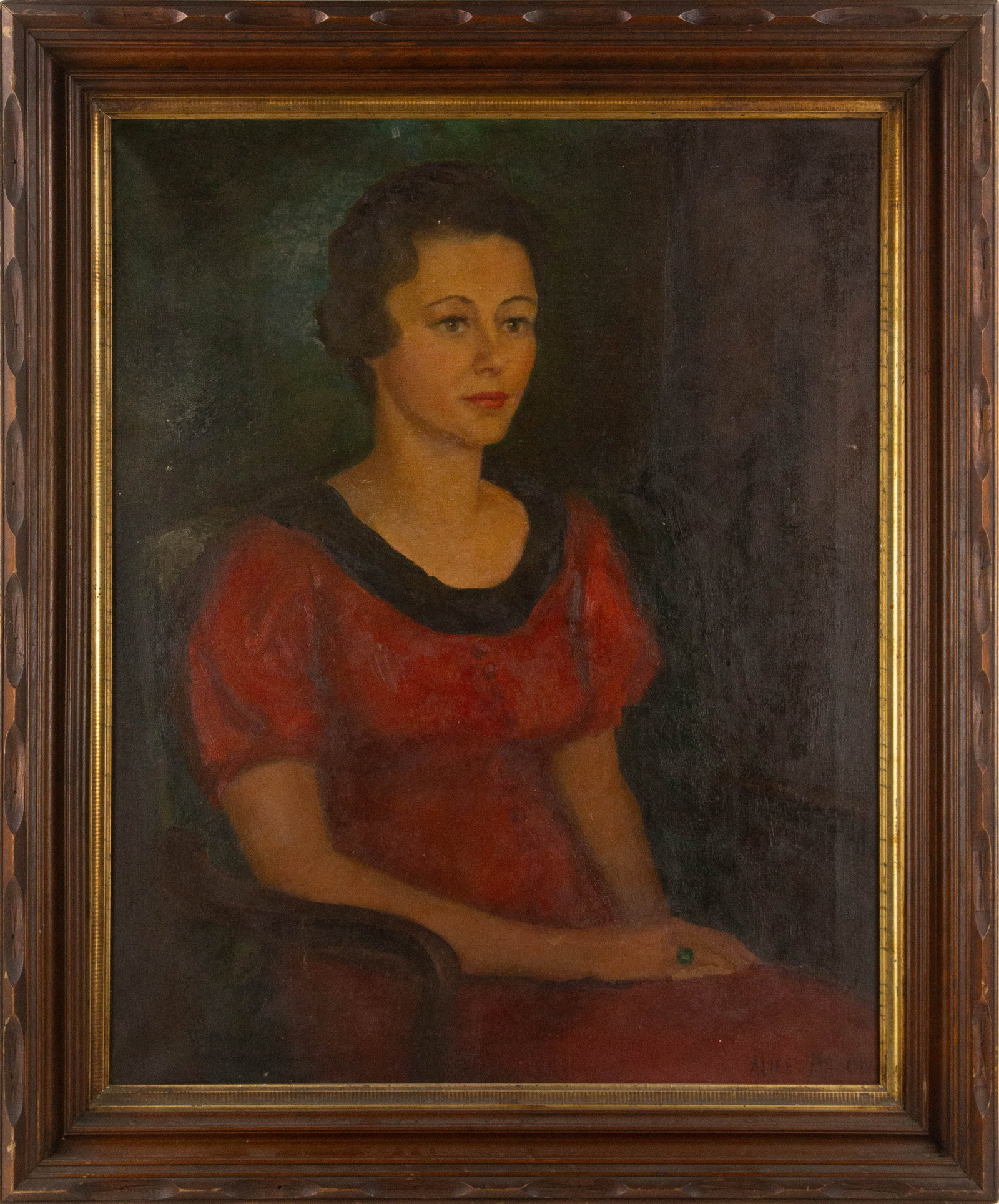 Alice Mason Portrait Oil On Canvas: Medium: Oil On Canvas Style: Portrait Painting Size: 30 x 24 inches Frame Size: 36 x 29.5 inches Condition: This artwork is in good overall condition for its age. Signature: Signed Artist: Alice Mason