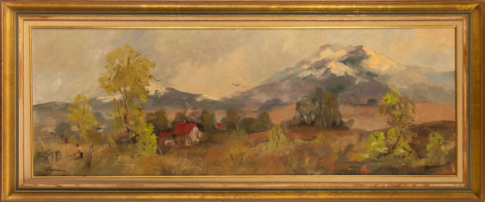 Edgar Alwin Payne (1883 - 1947) Landscape Oil On Canvas: Medium: Oil On Canvas Style: Landscape Painting Size: 17.5 x 48.25 inches Frame Size: 22.5 x 53.5 inches Condition: This artwork is in good overall condition for its age. Signature: Signed Artist: Edg