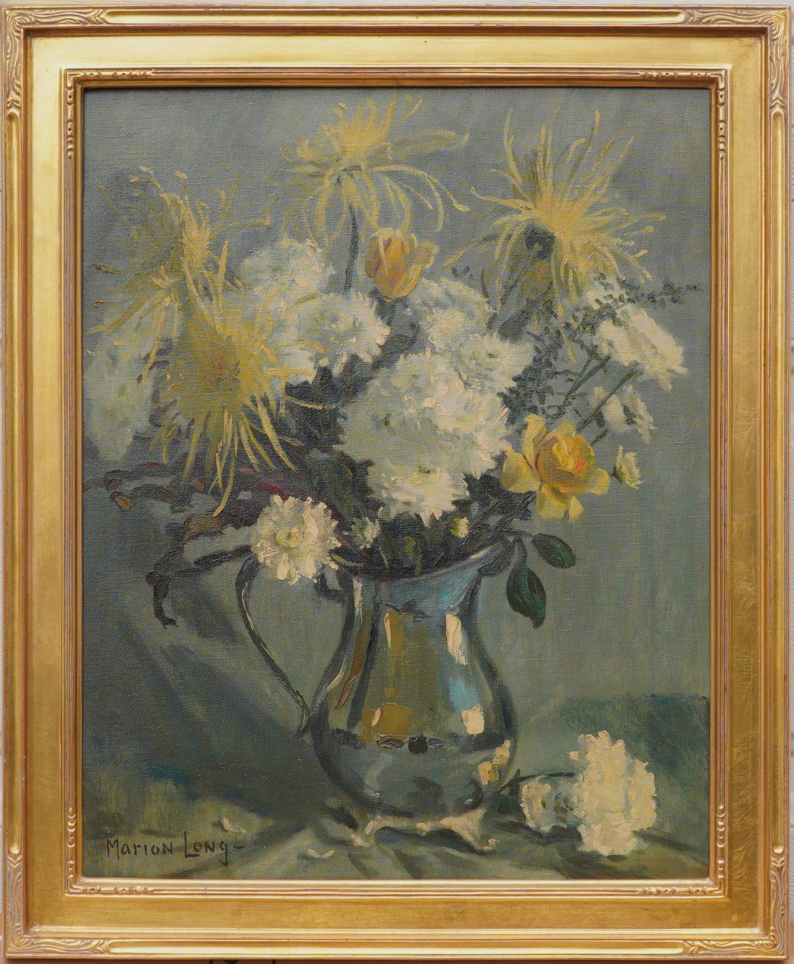 Marion Long (1882 - 1970) Oil / Canvas.: Subject: Still life Medium: Oil Painting On Canvas Size: 20 x 16 inches Frame: 23 1/2 x 19 1/2 inches Condition: Great overall condition. Signature: Signed Lower Left. Provenance: Private Collection o