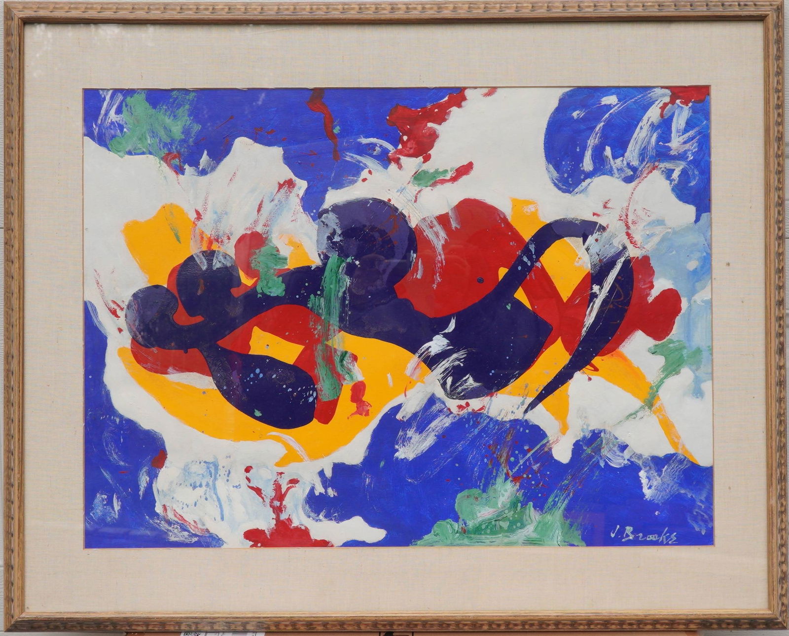 James D. Brooks (1906 - 1992) Mixed media on board: Subject: Abstract Medium: Mixed media on board Size: 21 1/2 x 29 1/4 inches Frame: 29 3/4 x 37 inches Condition: Great overall condition. Signature: Signed Lower Right. Provenance: Private Collection
