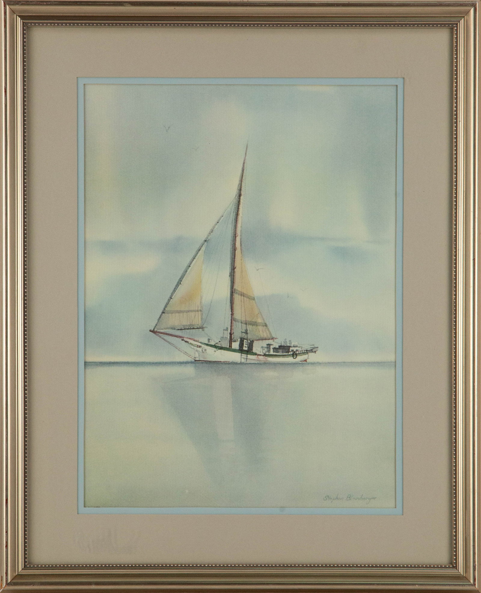 Stephen Bleinberger Waterscape Print "A Gentle Breeze": Title: A Gentle Breeze Medium: Print Painting Size: 16" x 12" Frame Size: 21.5" x 17" Condition: This artwork is in good overall condition for its age. Signature: Signed Artist: Stephen Bleinberger JZ