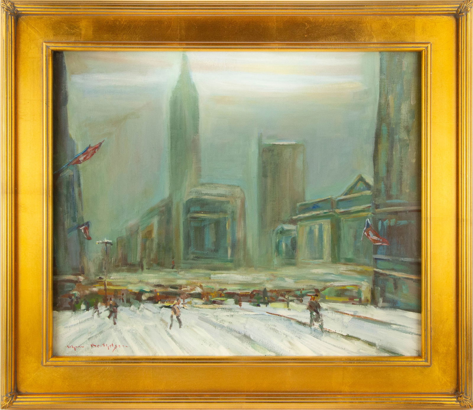 Johann Henrik Carl Berthelsen ( American, 1883 - 1972 ) Cityscape Oil On Canvas (1 of 13)