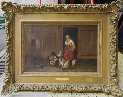 Edward Lamson Henry (1841 - 1919) Oil on Canvas: Subject: Farm Scene Medium: oil on canvas Size: 12 x 18 inches Frame: 21 x 27 inches Condition: Great Overall Condition Signature: Signed Lower left. Provenance: Private Collection of Long Island