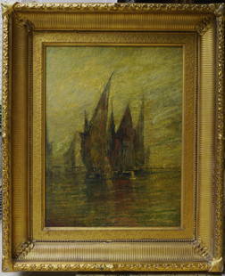 Felix Franois Georges Philibert Ziem (1821 - 1911): Subject: Ship Scene Medium: Oil on board Size: 21 x 16 inches Frame: 29 x 24 inches Condition: Great Overall Condition Signature: Signed Lower Left. Provenance: Private Collection of upstate New