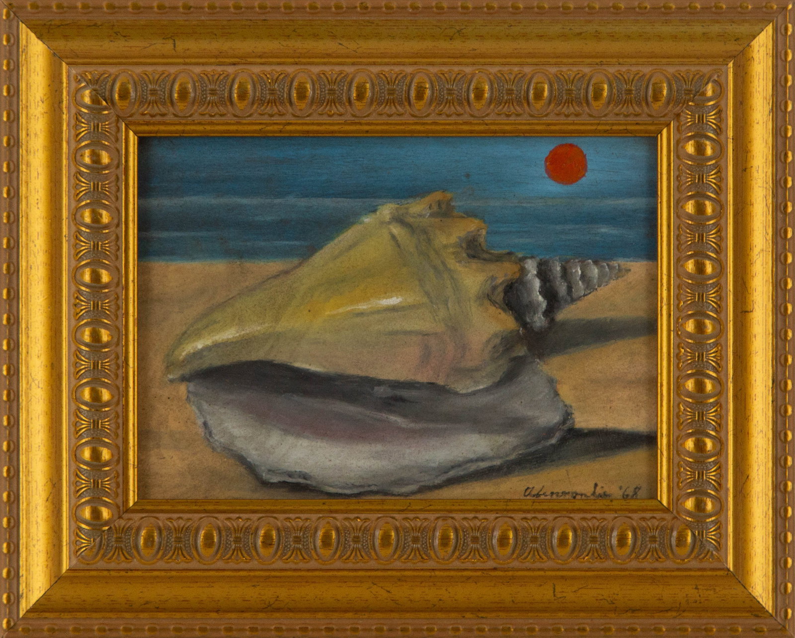 Attributed to Abercrombie "Conch On The Beach" Oil On Board Still Life: Title: Conch On The Beach Medium: Oil On Board Painting Size: 5 x 7 inches Frame Size: 8.25 x 10.25 inches Condition: This artwork is in good condition for its age. Signature: Signed Artist: Signed Ab
