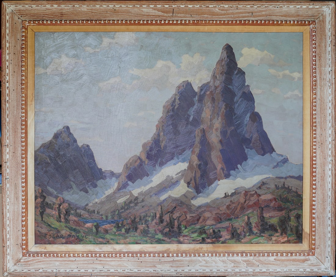 Edgar Alwin Payne (1883 - 1947) Large Oil on Board: Subject: Mountain Landscape Medium: Oil on Board Size: 32 x 40 inches Frame: 40 x 48 inches Condition: Great overall condition. Signature: Signed lower left Provenance: Private Collection of New Jerse
