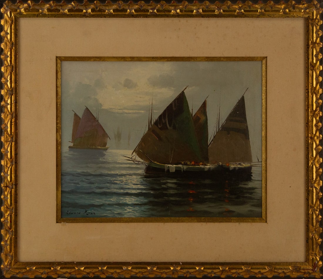 Edward Moran ( American, 1829 - 1901) Landscape Oil On Board (1 of 9)