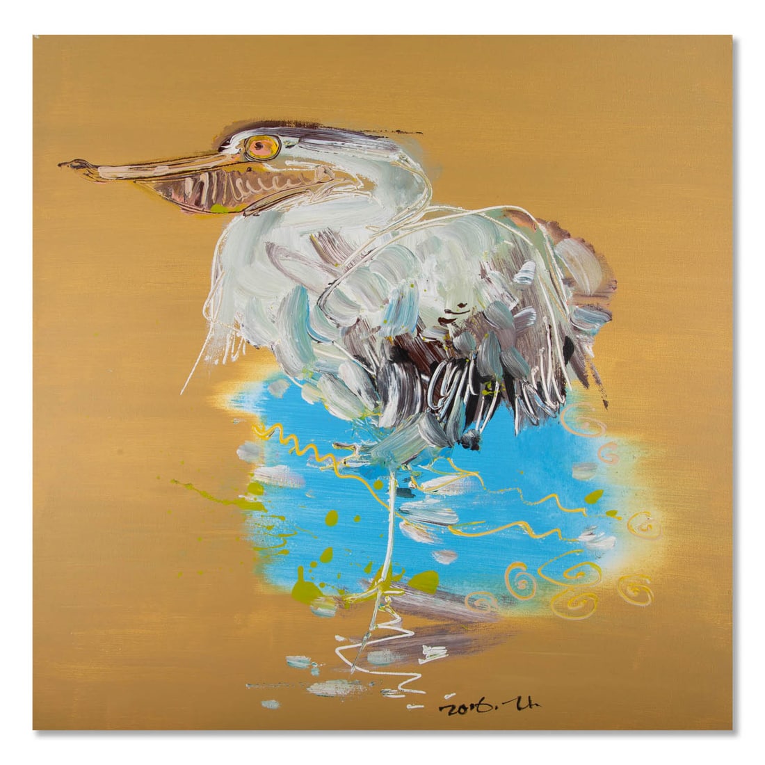 Xiaochi Tian Modernist Original Acrylic On Canvas "Pelican": Title: Pelican Medium: Oil on canvas Size: 29 x 29 inches Frame: Framing options available! Condition: The painting appears to be in excellent condition. Year: 2016 Artist: Xiaochi Tian Signature: Sig