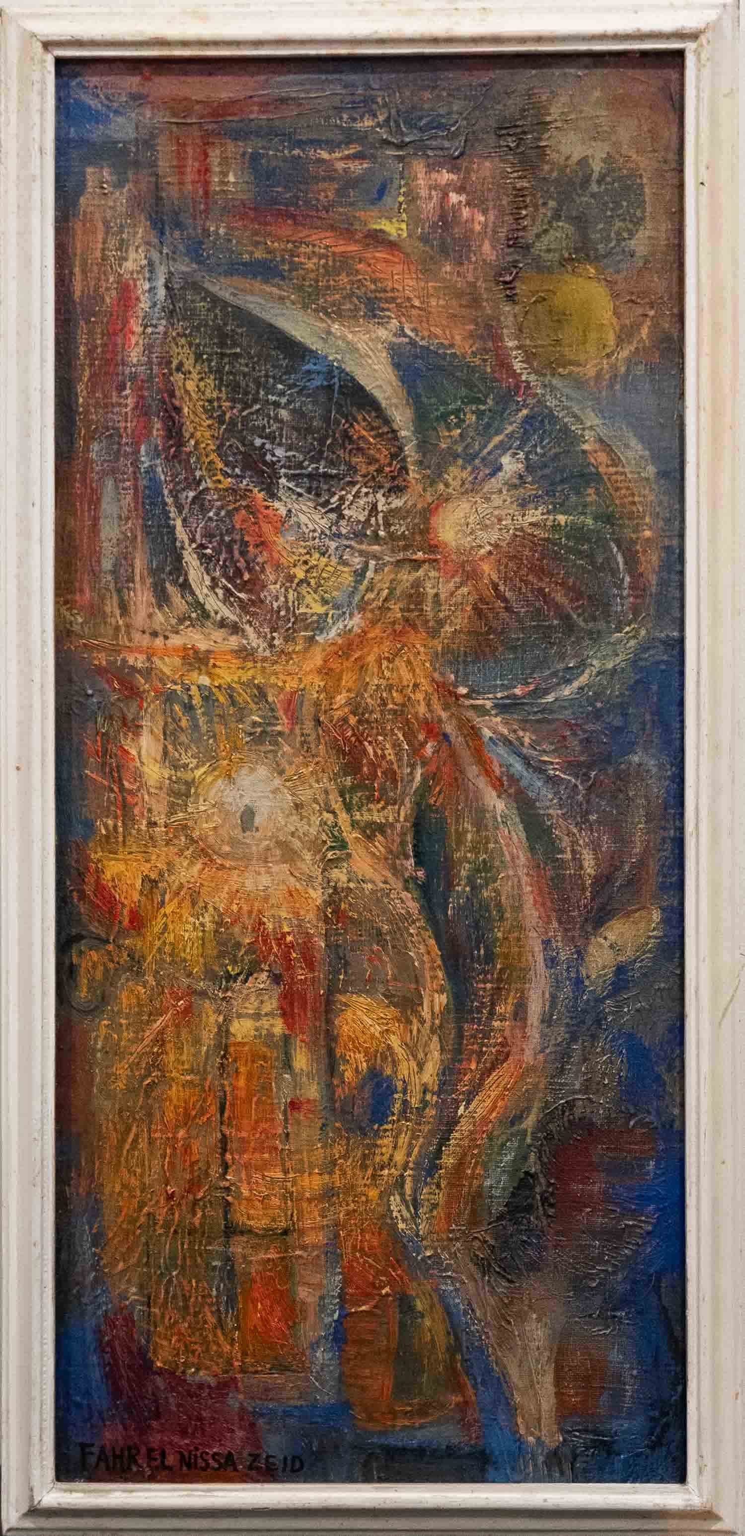 Fahr El Nissa Zeid (1901 - 1991) Turkey Artist Oil On Canvas: Subject: Composition Medium: Oil On Canvas Size: 28.5 x 13 inches Frame: 30.5 x 15 inches Condition: Great overall for its age. Signature: Signed lower left Fahr El Nissa Zeid (1901 - 1991) Fahr El