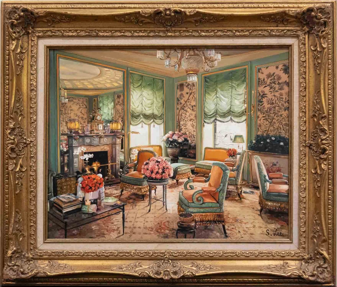 Ho Lee Siu Listed Artist Oil On Wood: Subject: Interior Scene Medium: Oil On Wood Size: 16 x 20 inches Frame: 23 x 27 inches Condition: Great overall for its age. Signature: Signed lower right Ho Lee Siu Ho Lee Siu (Born 1957) is known