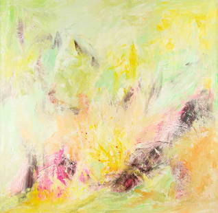 XueQun Li Abstract Original Acrylic Painting "Rhyme of Spring I": Title: Rhyme of Spring I Medium: Oil on canvas Size: 35 x 35 inches Frame: Framing options available! Condition: The painting appears to be in excellent condition. Note: This painting is unstretched,s