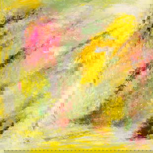 XueQun Li Abstract Original Acrylic On Canvas "Rhyme of Spring II": Title: Rhyme of Spring II Medium: Oil on canvas Size: 35 x 35 inches Frame: Framing options available! Condition: The painting appears to be in excellent condition. Note: This painting is unstretched,