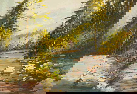 Yun Xi Landscape Original Oil On Canvas "Spring Stream": Title: Spring Stream Medium: Oil on canvas Size: 16 x 23 inches Frame: Framing options available! Condition: The painting appears to be in excellent condition. Note: This painting is unstretched,shipp